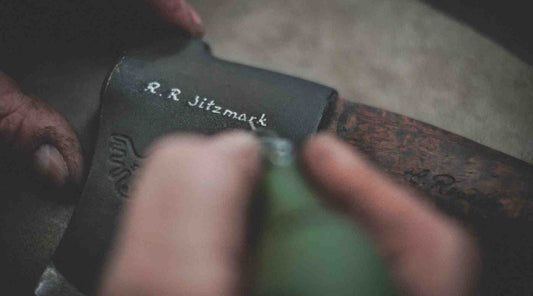 Roselli Finnish handmade outdoor axe being engraved