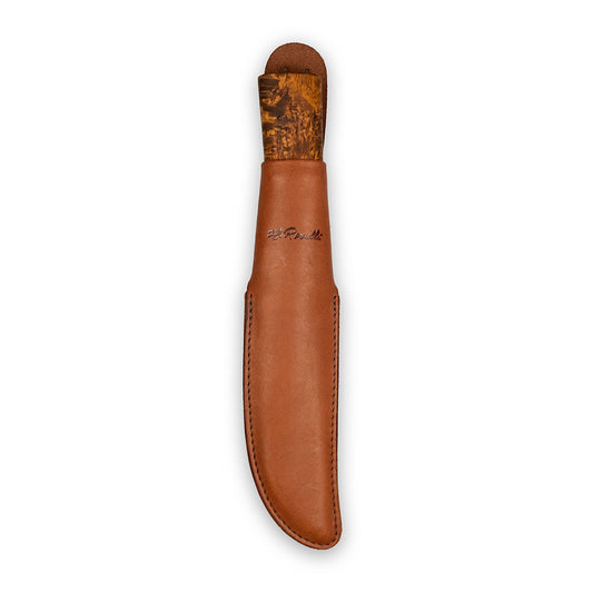 Rosellis Finnish Hunting knife with a long carbon steel blade for hunting, camping and outdoor activities.
