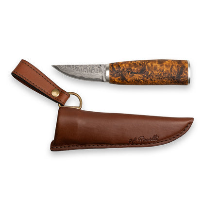 Roselli handmade Damascus Grandmother knife with handmade leather sheath, comes with a exclusive giftbox 