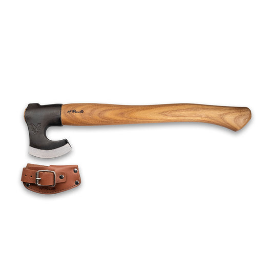 Roselli's Finnish handmade outdoor axe for wood splitting with a blade made of carbon steel and a handle made out of red elm. 